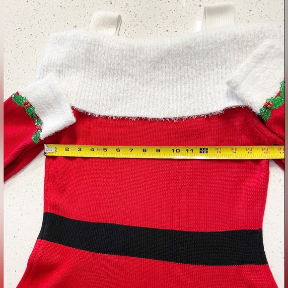 Holiday Time Off Shoulder Santa Sweater Dress M Red White Sequin Belt Christmas - Picture 8 of 9